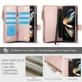 thumbnail image 4 of Allytechgroup for Samsung Galaxy Z Fold 4 Case Wallet, 6 Cards Slots Cash Zipper Pocket S Pen Holder Hand Strap Wrist Flip Cover Protective Phone Case Cover for Samsung Galaxy Z Fold 4,Rosegold, 4 of 7