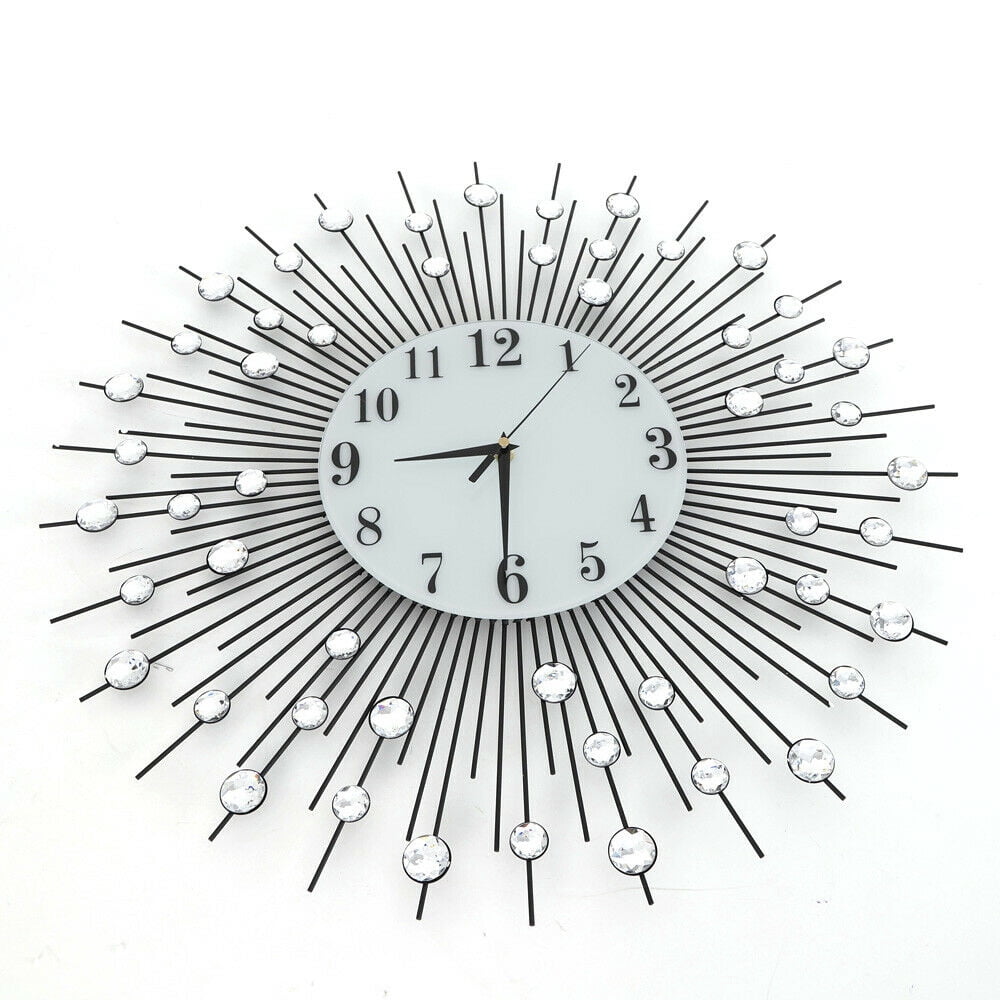 Large Luxury Art Wall Watch Modern Round Diamond Wall Clock Home Decor 60x60cm