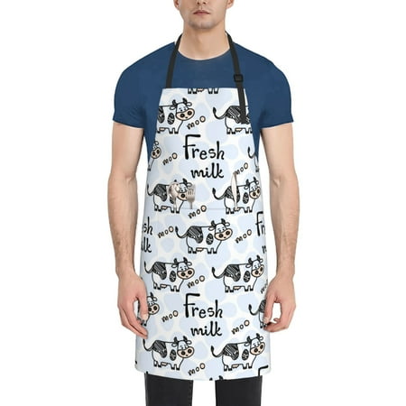 

Picia Cow With Fresh Milk Waterproof Apron for Unisex Adult - Adjustable Bib Apron with Pockets Ideal for Cooking Gardening Painting and Household Chores