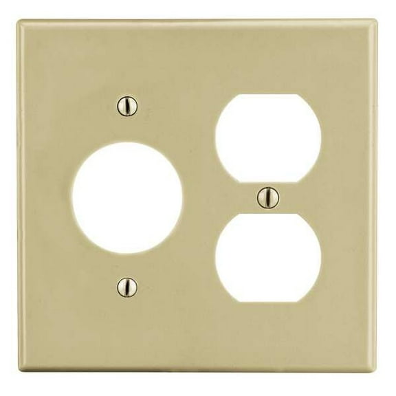 Duplex Receptacle Wall Plate, Number of Gangs: 2 Plastic, Satin Finish, Ivory