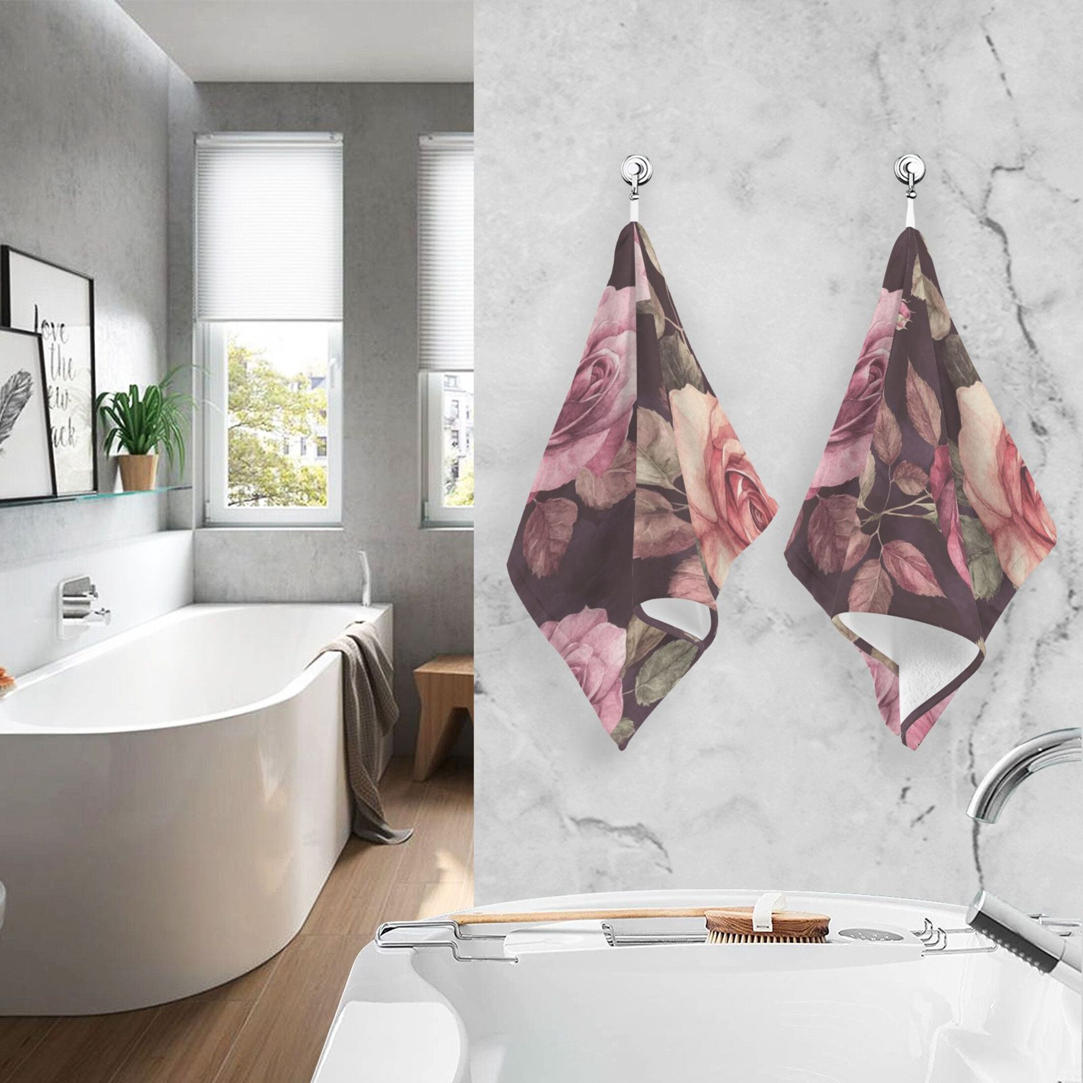 Cotton Towel Two-Piece 16x28 Inch One Sizex2 Face Towel Set Towel Set Cotton Hand Bath Towel Bathroom Beach Maroon Roses Seamless