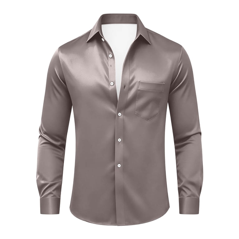 formal dress stitching for men Stamzod Mens Shirts Long Sleeve Loose Fit Stretch Satin Shirt Business Wedding Button Down Shirts S-5Xl Gray Xxxxl, Men's, Size Knitted Fabrics