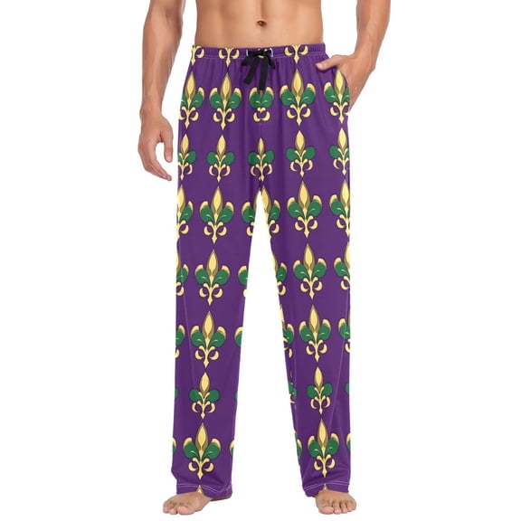 FORMRS Mens Pajama Pants with Pockets Cotton Sleepwear Lounge Bottoms Sizes S-2XL, Gold and Green Floral Pattern