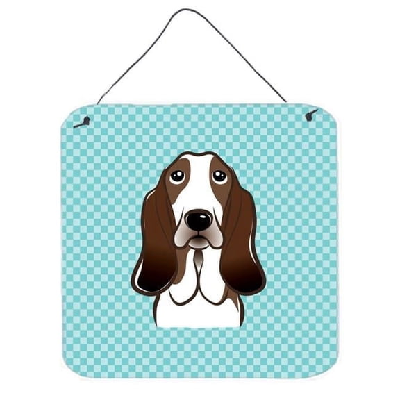 Caroline's Treasures BB1181DS66 Checkerboard Blue Basset Hound Wall or Door Hanging Prints, 6x6, multicolor