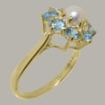 thumbnail image 3 of LBG British Made 18k Yellow Gold Cultured Pearl & Blue Topaz Womens Statement Ring - 33 size options - Size 5.75, 3 of 6