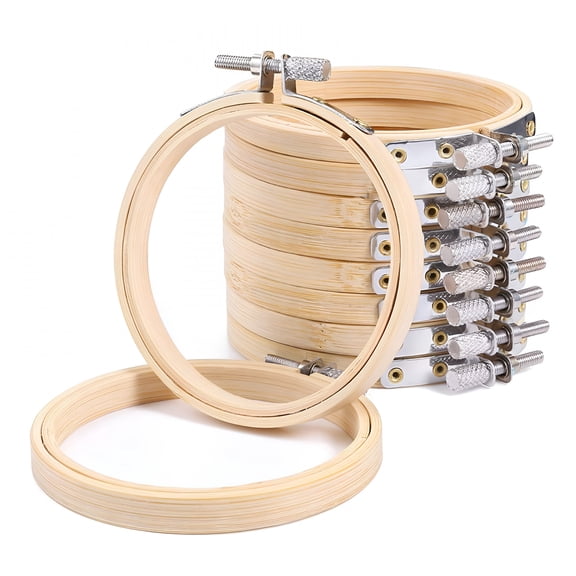 BESTSKY 10 Pcs Cross Stitch Hoop Embroidery Circle Set Hoops Ring Wooden Round Adjustable Hoops
