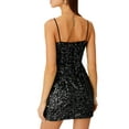 thumbnail image 4 of Liacowi Women's Sexy Glitter Sequin Dress Spaghetti Straps Square Neck Bodycon Mini Dresses Short Sparkle Club Party Dress, 4 of 9