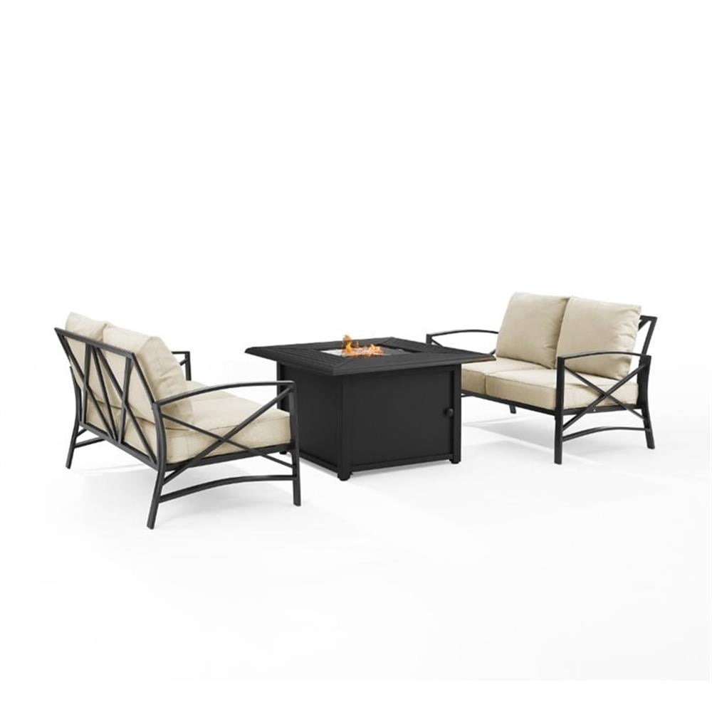 Crosley Furniture Kaplan Oil Rubbed Bronze/Oatmeal 3 Piece Outdoor Conversation Set with Fire Table