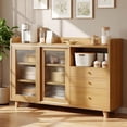 thumbnail image 1 of para Cocina, Armario de Cocina, Gabinete de Almacenamiento con 2 Puertas y 3 Cajones, Mueble Aparador para Sala de Estar, Comedor, 100 * 92 * 36cm (Marron Claro), 1 of 10