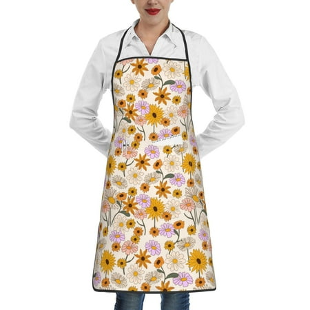 

Pofeuu Boho Flowers Print Aprons with Pockets Cute Aprons for Kitchen Cooking Server Barber Chef Apron