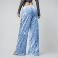thumbnail image 2 of Women Sparkly Sequin Wide Leg Pants Shiny Elastic Drawstring Palazzo Pant Color Blue Size S, 2 of 5