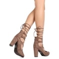 thumbnail image 3 of Breckelles GK64 Women Faux Suede Ghillie Tie Lace Up Chunky Heel Pump, 3 of 3
