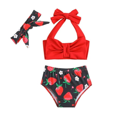 Splozh Girl Bikini Set Baby Girls Bowknot Swimwear Toddler Girl 3 Piece Bathing Suit Beach Swimsuit Red 100