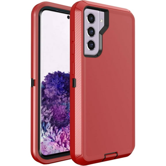 Galaxy S21 FE Case for Samsung Galaxy S21 FE Case Drop Shockproof Heavy Duty Rugged 3 in 1 Protection Cover for Galaxy S21 FE Phone Case (Red Black)