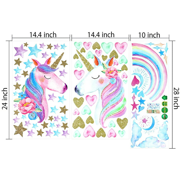 Unicorn Wall Decal,Large Size Unicorn Wall Sticker Decor for Gilrs Kids  Bedroom Birthday Party