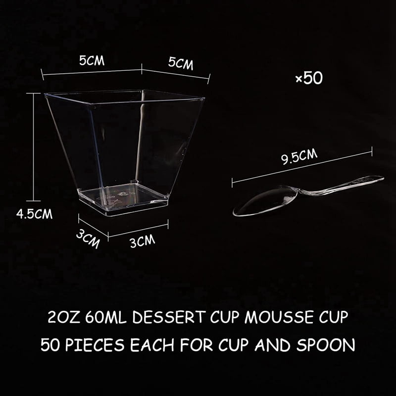 Pack of 200 Dessert Cups with Spoons, 60Ml Dessert Bowls Set, DIY Plastic Dessert Cups, Reusable Trapezoid Cups Set