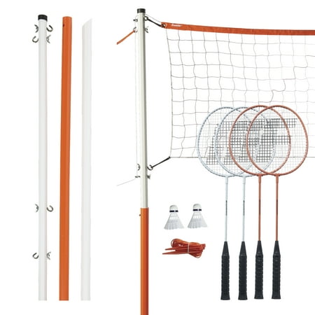 Franklin Sports Badminton Net Starter Set - Includes 4 Steel Rackets, 2 Birdies, Adjustable Net and Stakes - Backyard or Beach Badminton Set - Easy Net (Best Starter Turntable Setup)