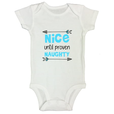Funny Christmas Holiday Bodysuit “Nice Until Proven Naughty” Funny Threadz Kids 24 Months, White