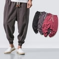 thumbnail image 2 of Mens Harem Pants Casual Hight Waist Drawstring Elastic Cuffs Cropped Linen Pants Baggy Hippie Boho Beach Yoga Trousers, 2 of 9