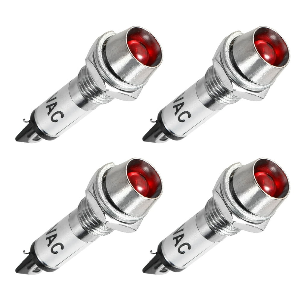 Indicator Light 110V, Neon Bulbs Red, Metal Shell Panel Mount 5/16" 8mm