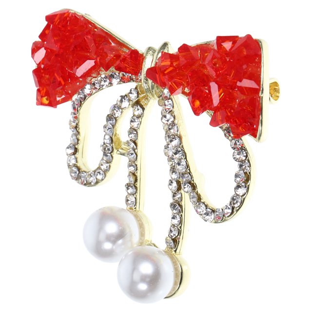 Minkissy Minimalist Chic Design Bow Tie Brooch With Red Rhinestone For Various Occasions 1Pcs