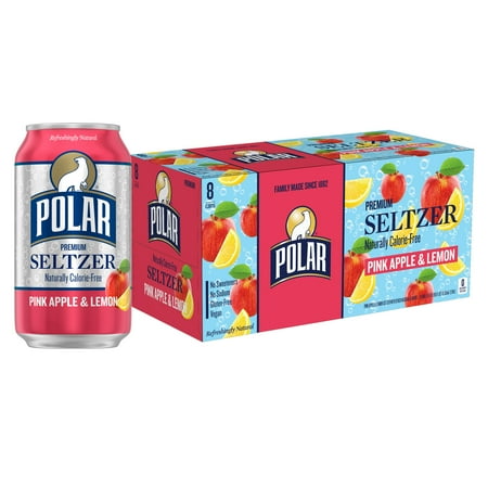 Polar Zero Calorie Pink Apple and Lemon Sparkling Seltzer Water, 12 fl oz, 8 Pack Cans