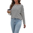 thumbnail image 3 of Womens Long Sleeve Shirts Striped Color Block Tops Fall Fashion Clothing Crewneck Tee Blouses Black & White XXL, 3 of 8
