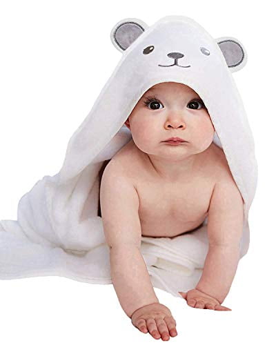 Baby Hooded Towel Extra Soft Blanket Bear Face Absorbent Toddler Bath Towel Infant Shower Present Newborn Plush Receiving Blankets White
