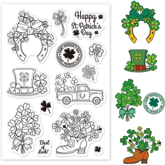 Lucky Clover Silicone Clear Stamps Saint Patrick Day's Day Transparent Stamps for Birthday Valentine's Day Cards Making DIY Scrapbooking Photo Album Decoration Paper Craft for DIY