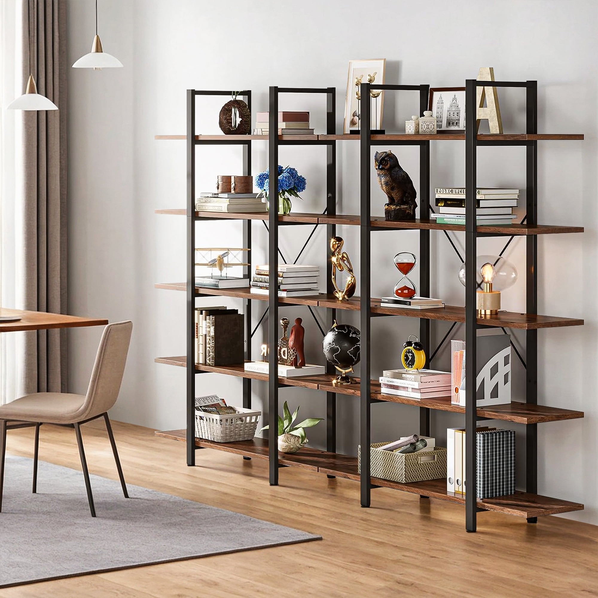 Demi Bonn 5 Tier Bookshelf, Bookshelves, Open Etagere Bookcase Shelf Storage Organizer, Free Standing Storage Shelving Unit for Bedroom, Living Room and Home Office, Brown