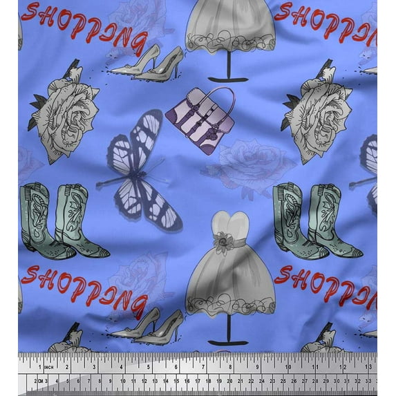 Soimoi Poly Georgette Fabric Women Boots,Handbag & Dress Shopping Print Fabric by The Yard 52 Inch Wide