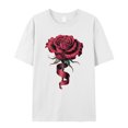 thumbnail image 6 of Men's T Shirts, Romantic Dark Red Ribbon Rose Floral T-Shirt for Men Crew Neck Tees Cotton Tops, White, 5XL, 6 of 9