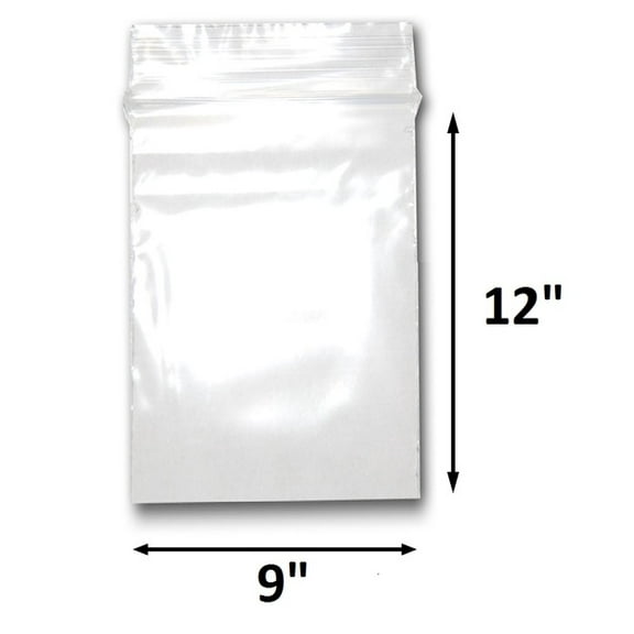 9" x 12" Reclosable Plastic Zipper Bags 2 Mil, Clear. (100 Bags)