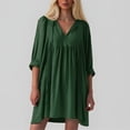 thumbnail image 2 of Vestido mini informal con lazo delantero y manga 3/4 para mujer - Tejido de rayón, bajo con volantes plisados, cintura elástica, tallas S-XL, 2 of 5