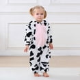 thumbnail image 4 of Kids Cow Costume Jumpsuit, Flannel Hooded One Piece with Cow Spots and Belly Detail for Dress Up and Birthday Photos | TruHer,Black 19-24 Months, 4 of 8