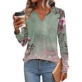 thumbnail image 4 of WRKEKC Long Sleeve T-Shirts for Women Vintage Print V Neck Loose Fit T-Shirt with Button Detail Casual Fall Winter Fashion Top, 4 of 6