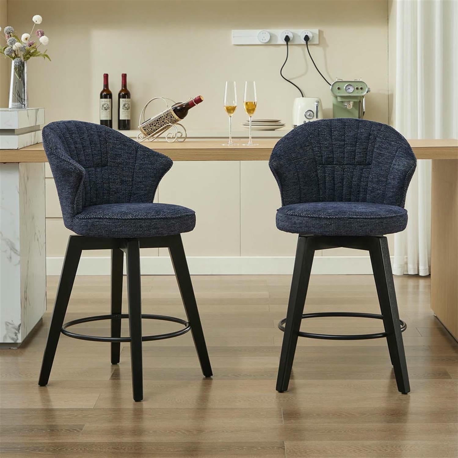Demi Bonn 36" Counter Height Bar Stools Set of 2, Swivel Barstools with Back, Chenille Upholstered, Kitchen Island Countertop Chairs for Dining Room, Blue