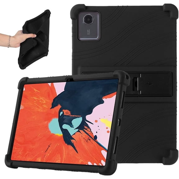 Kebiory for Lenovo Tab M11 2024 TB330FU For moto pad 2026 11 inch Shockproof Soft Silicone Case Lightweight Anti-Slip Kids Friendly Protective Cover with Kickstand for Lenovo idea 11 2025 - Black