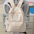thumbnail image 4 of Stripe School Backpack, Bowknot Embroidery Bag with Drawstring Side Pockets, Lightweight Breathable Bookbag for College Travel (Yellow), 4 of 6
