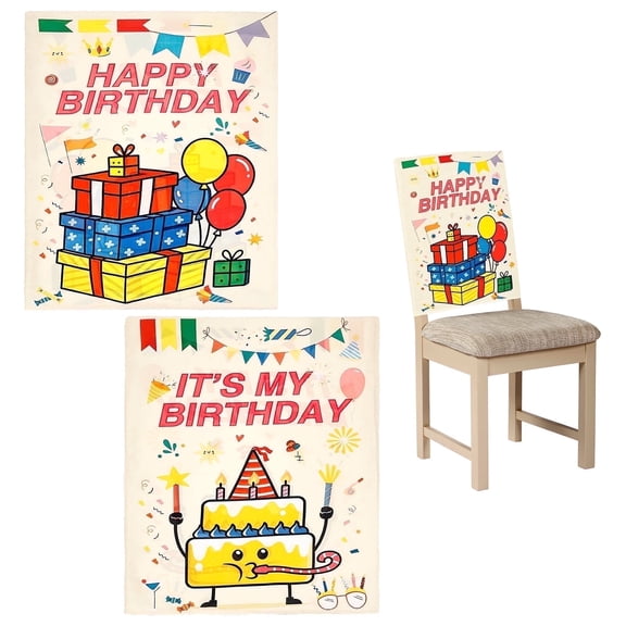 Tcwhniev 2 Pieces Birthday Chair Cover Reusable Birthday Seat Cover Classroom Seat Decorations for Party Home School Office