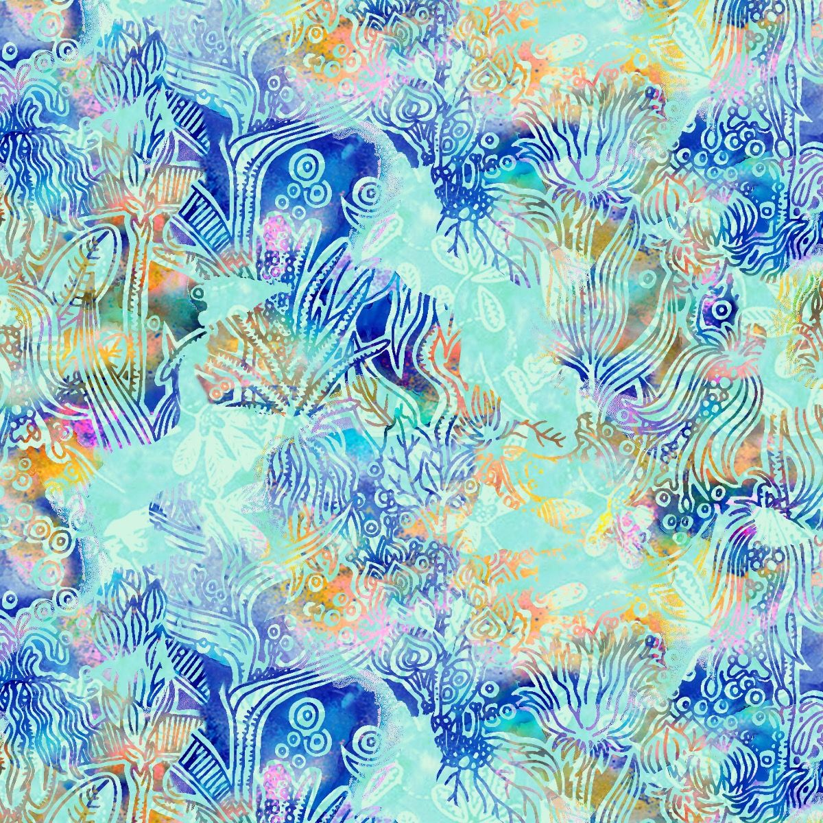 FREE SHIPPING!!! Colorful Foliage Design 100 Cotton Quilting Fabric