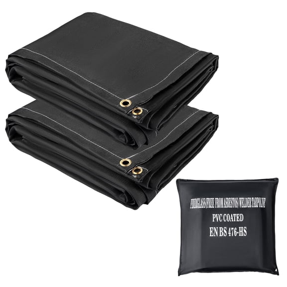 KFFKFF Fire Safety Blankets, Bundle of 2, 8ft by 10ft, Fire Control Blanket, Withstands up to 1022F, Black, Emergency Fire Protection, Made of Fiberglass, Includes 12 Brass Grommets