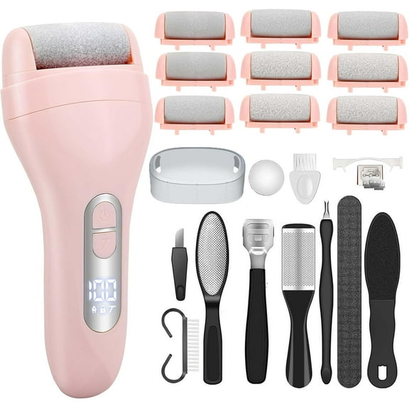 Electric Callus Remover for Feet - with 9pcs Larger Grinding Head, Portable Pedicure Kit Foot File Callus Remover, Rechargeable Waterproof Foot File for Foot Care Deadskin Remover LCD Display-Pink