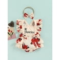 thumbnail image 3 of VOLTEY Infant Baby Girls Summer Two-Piece Romper Outfits, Toddler Girls Flower Print Flying Sleeve Square Neck Bodysuit + Decorative Bow Headband Clothes Set, 0-18 Months, 3 of 10