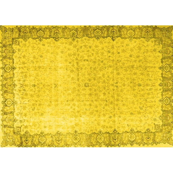 Ahgly Company Machine Washable Indoor Rectangle Persian Yellow Traditional Area Rugs, 8' x 12'