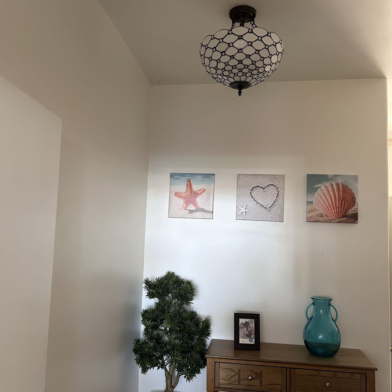 Tiffany 16" White Stained Glass Crystal Beans 16-Light Ceiling Lights with Glass Shades