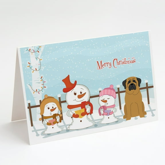 Merry Christmas Carolers Mastiff Greeting Cards and Envelopes Pack of 8