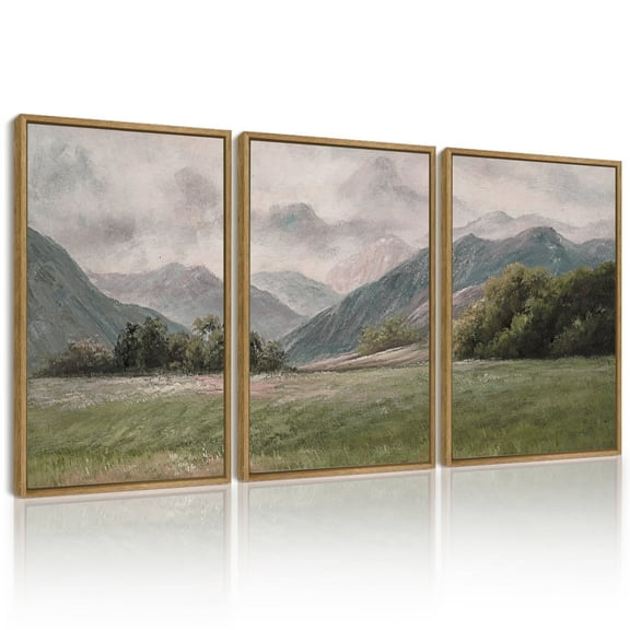 Drsoum Vintage Landscape 24x36in Brown Framed Wall Art Mountain Range Retro Classic Farmhouse Paints Rustic