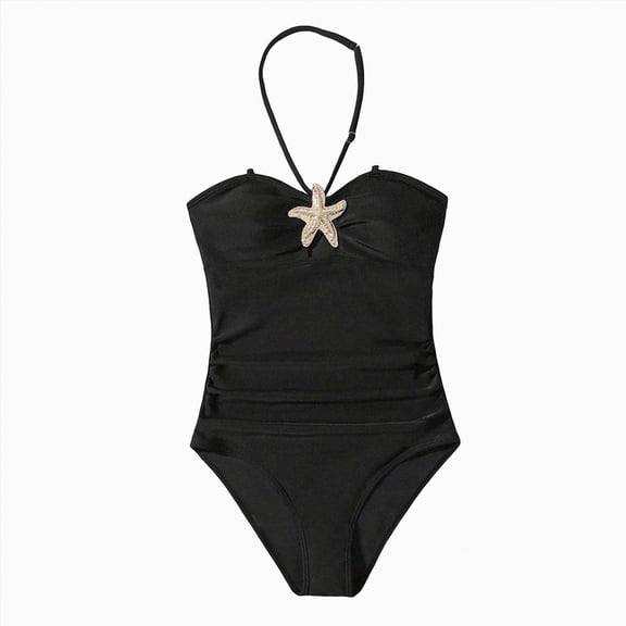 Hessimy Girl Swimsuit Solid Color One Piece Bathing Suit Set,Solid Set(Black,15-16 Years)