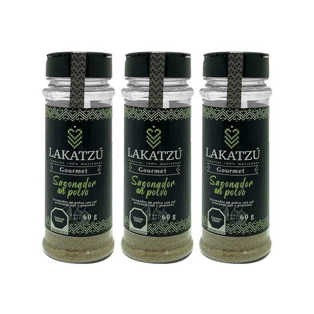 3 Pack Sazonador en Polvo Lakatzú para alimentos 60g c/u